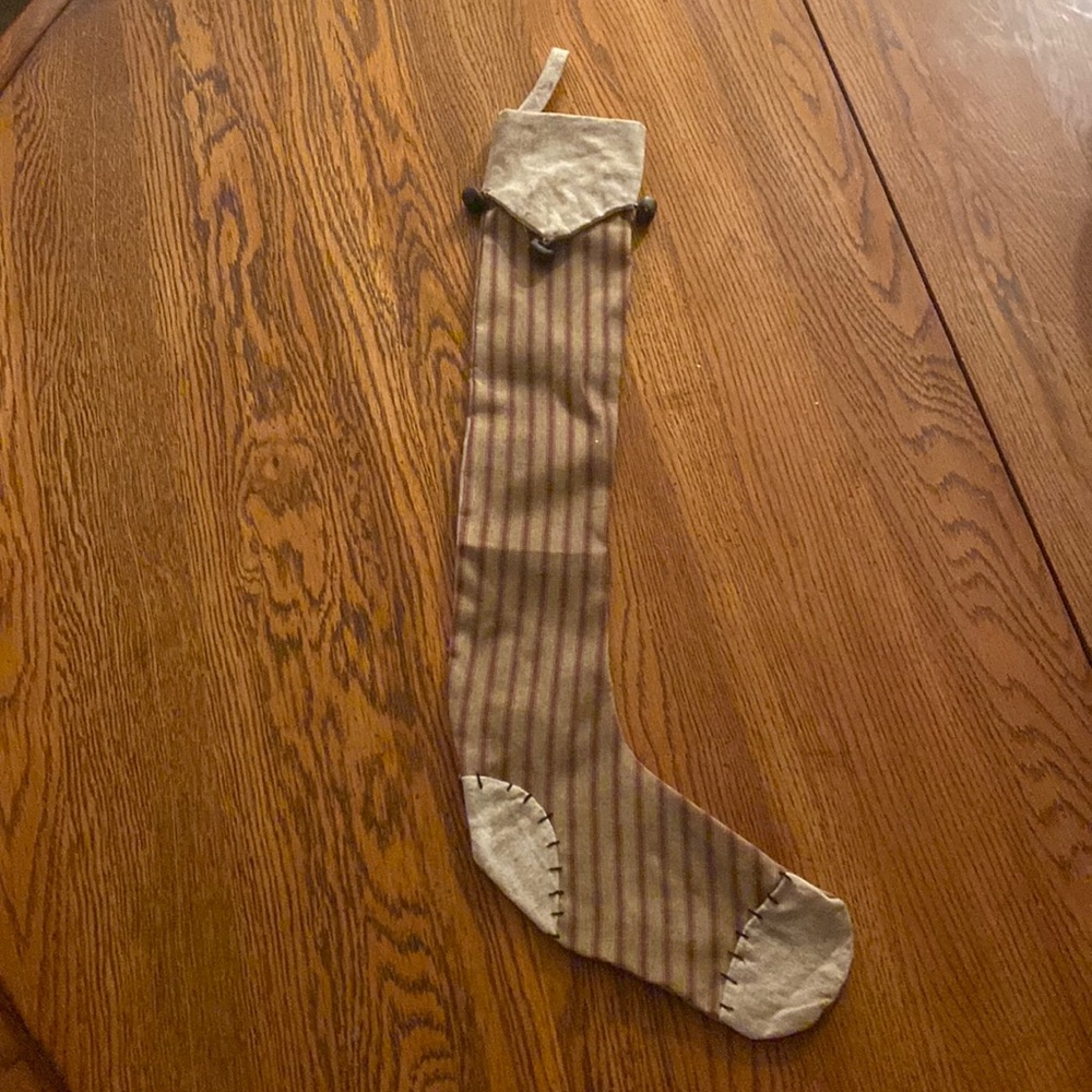 Country Red/Burgundy Stripe Antiqued Stocking